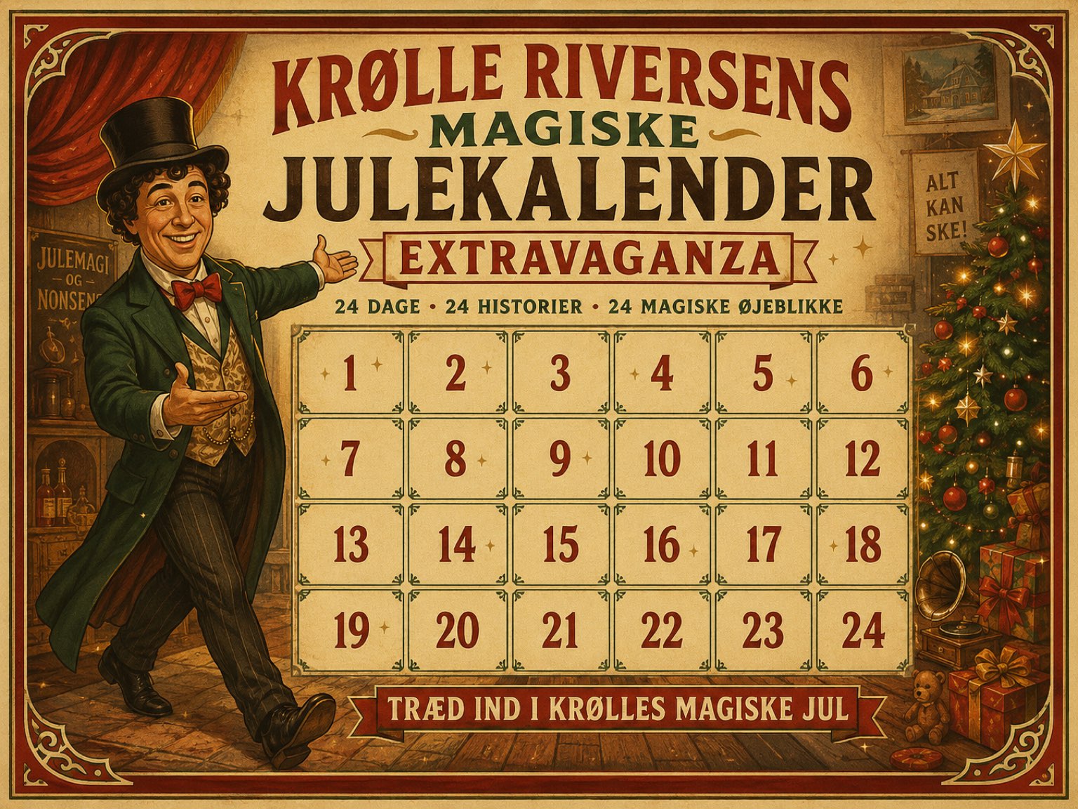 Krølle Riversens Julekalender — teaterversjon med ren 6×4-rutenett